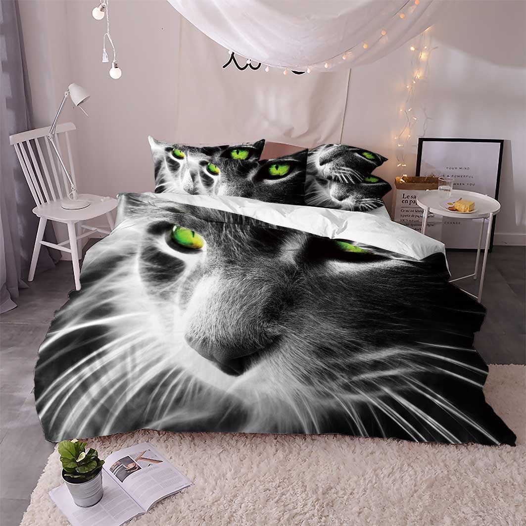 Cat With Green Eyes Color Printed Bedding Set Bedroom Decor cat with green eyes color printed bedding set bedroom decor 3418