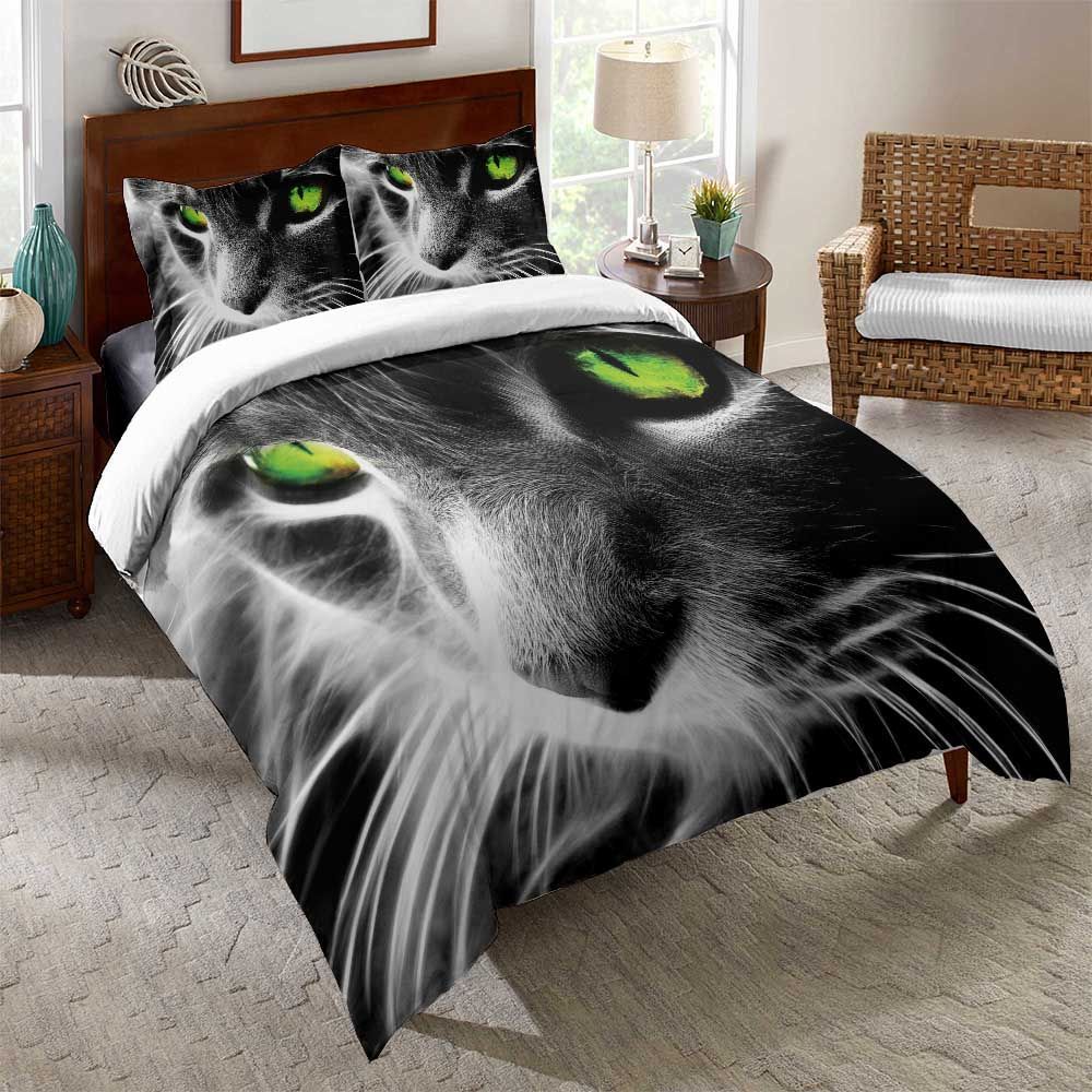 Cat With Green Eyes Color Printed Bedding Set Bedroom Decor cat with green eyes color printed bedding set bedroom decor 7035