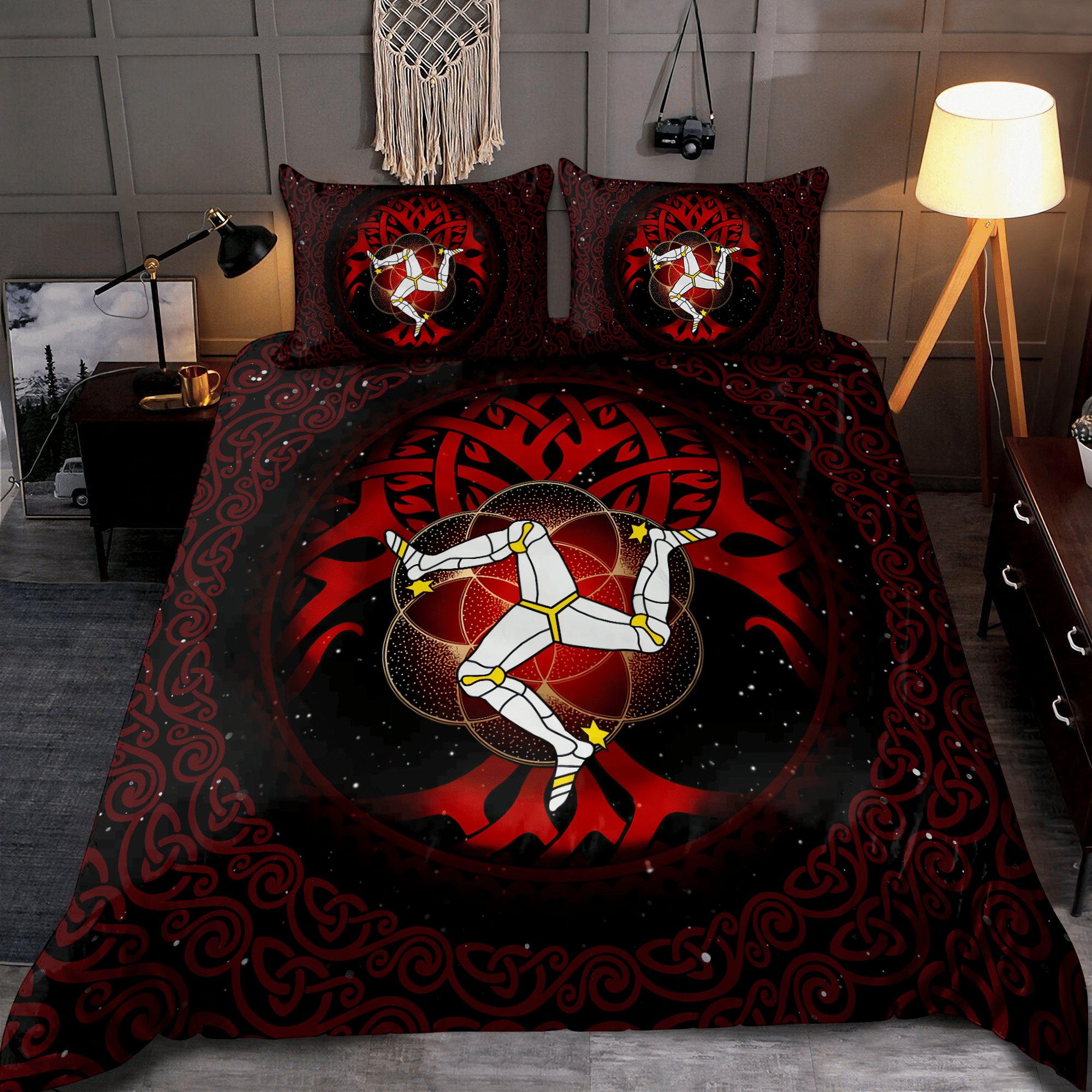 celtic culture triskelion triple red pattern st patricks day duvet cover bedding set 2236