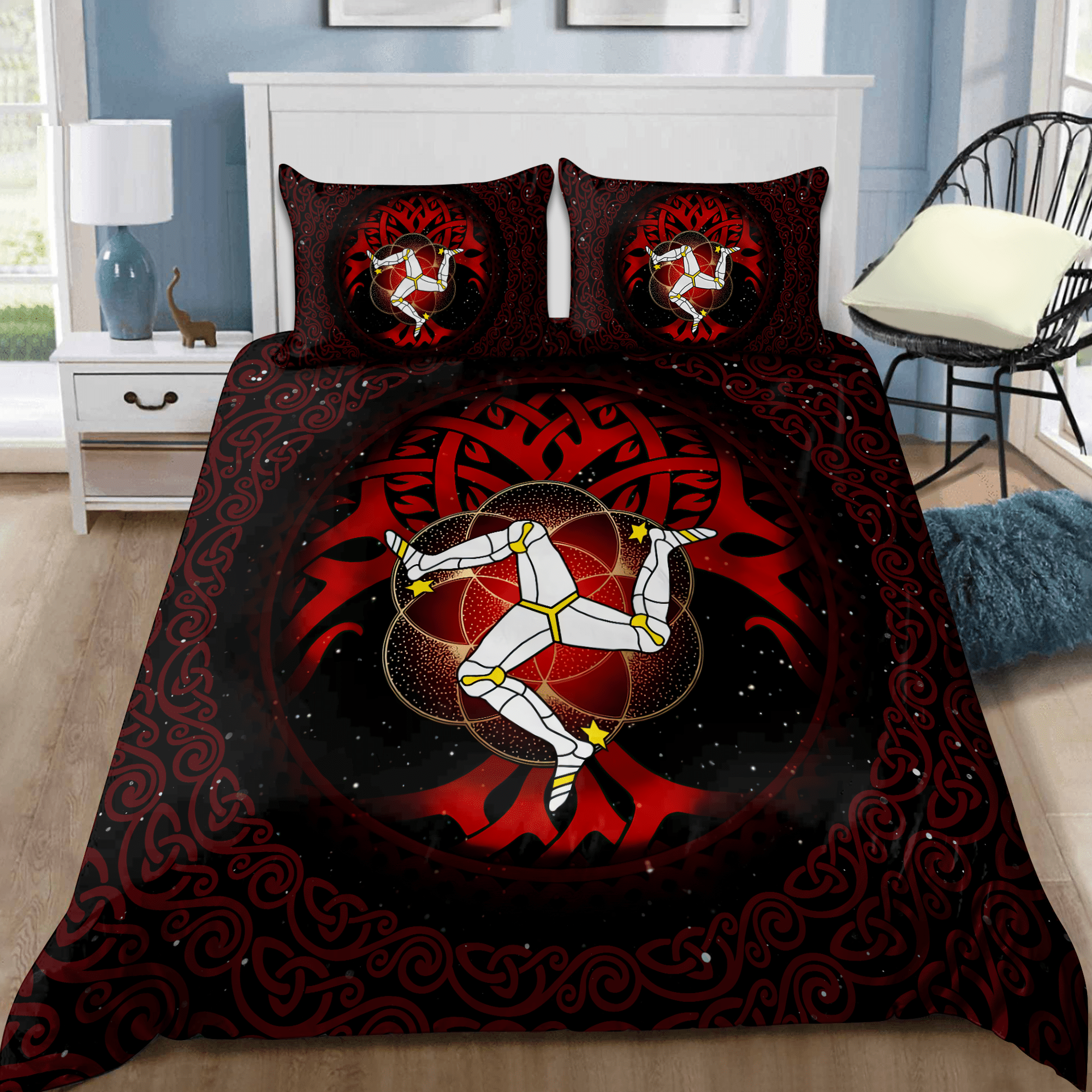 celtic culture triskelion triple red pattern st patricks day duvet cover bedding set 5622