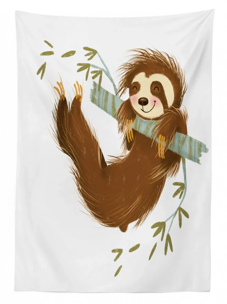 cheerful animal on tree 3d printed tablecloth table decor 4647