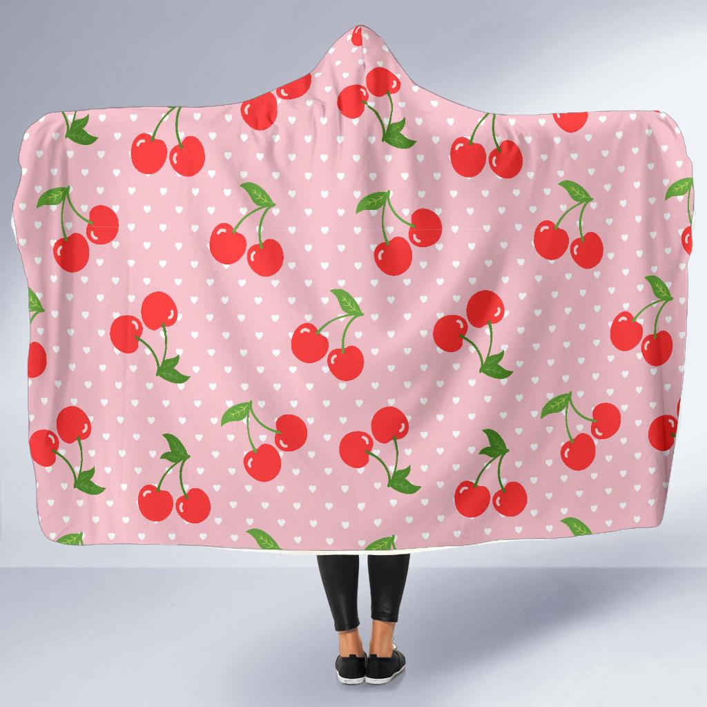 Cherry Heart Dot Pattern Print Hooded Blanket Cloak Blanket cherry heart dot pattern print hooded blanket cloak blanket 1426