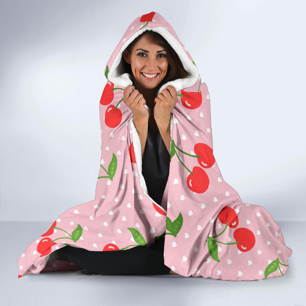 Cherry Heart Dot Pattern Print Hooded Blanket Cloak Blanket cherry heart dot pattern print hooded blanket cloak blanket 2830