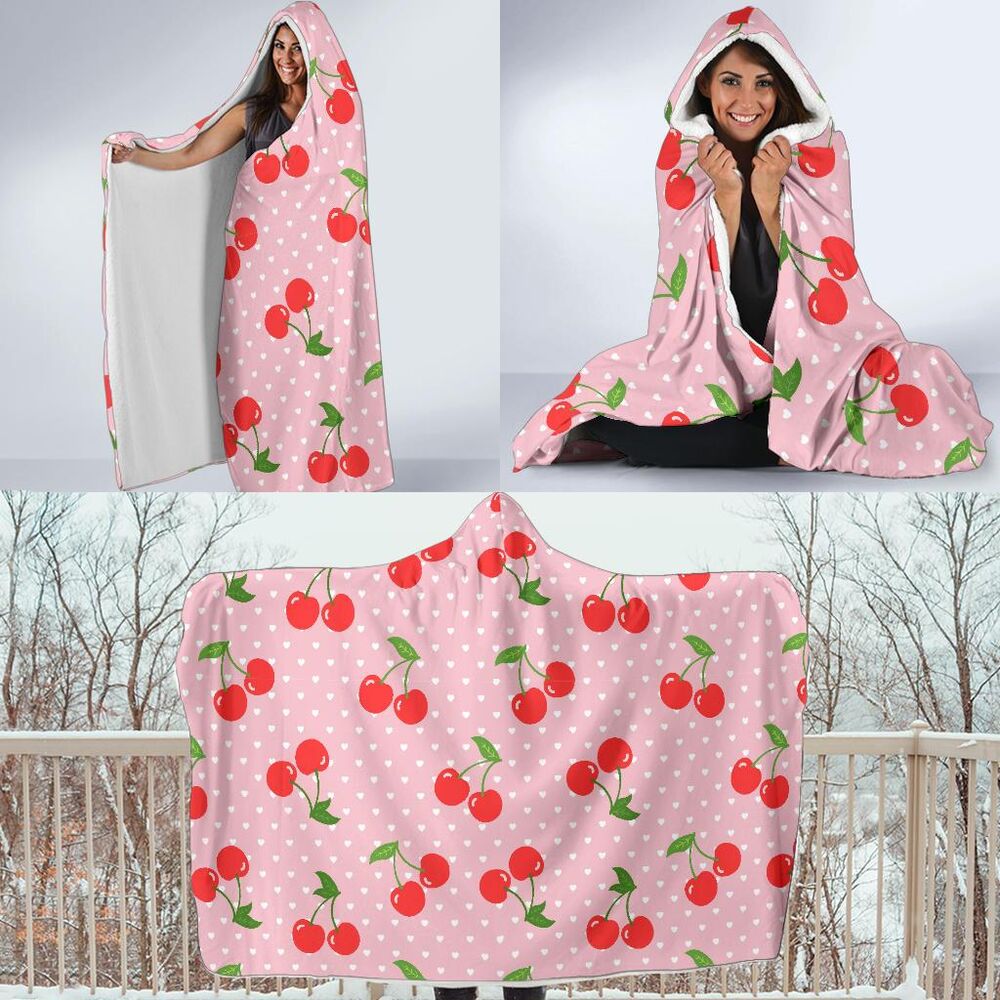 Cherry Heart Dot Pattern Print Hooded Blanket Cloak Blanket cherry heart dot pattern print hooded blanket cloak blanket 3233