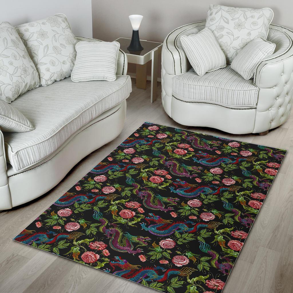 Chinese Dragon Flower Pattern Print Area Rug Floor Decor chinese dragon flower pattern print area rug floor decor 7178
