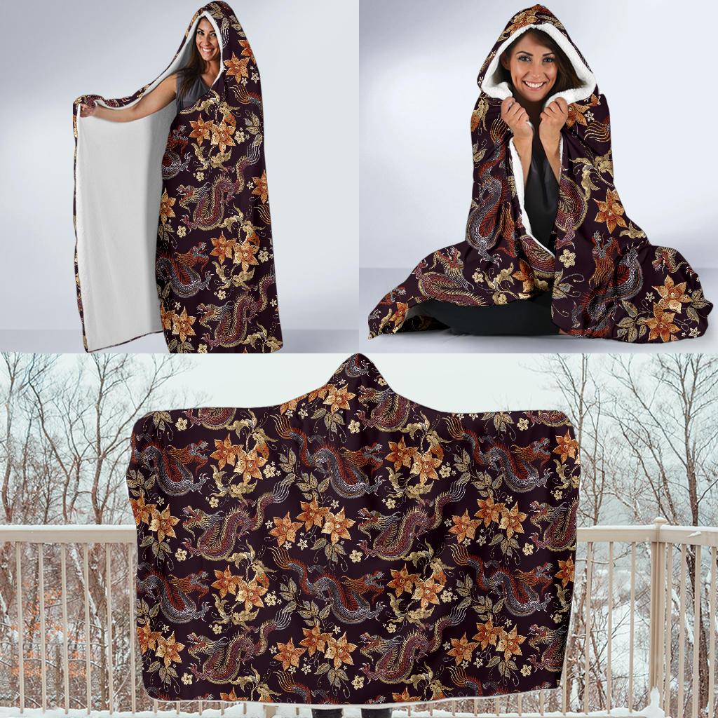 chinese floral dragon pattern print hooded blanket cloak blanket 2777