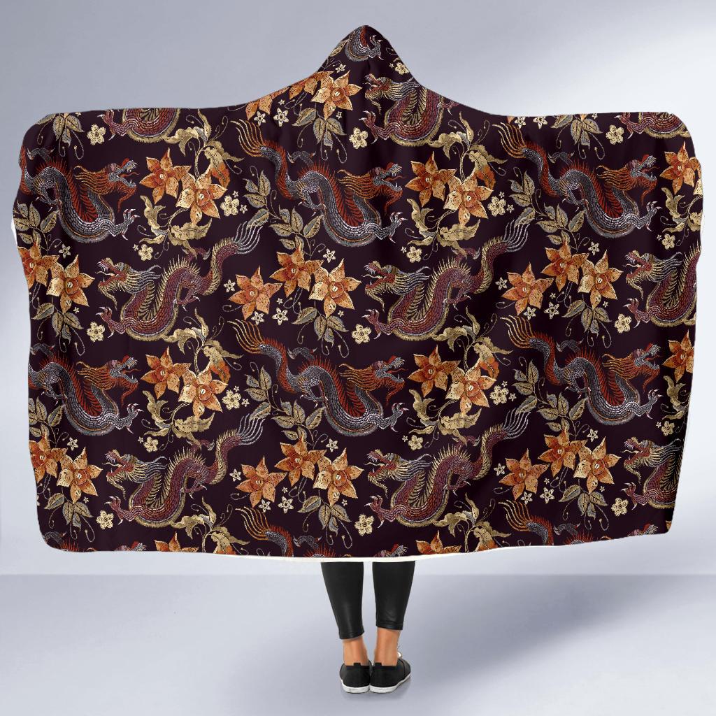 chinese floral dragon pattern print hooded blanket cloak blanket 2923