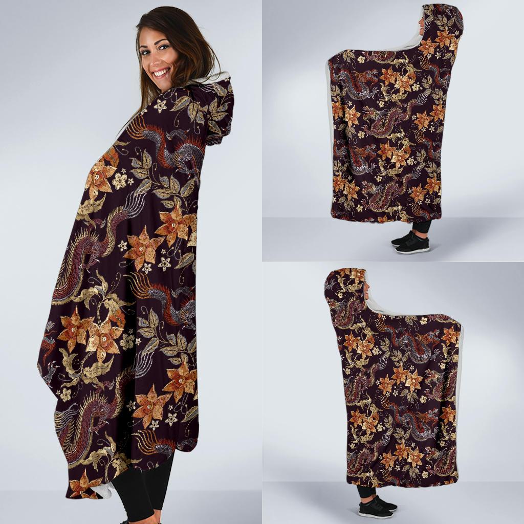 chinese floral dragon pattern print hooded blanket cloak blanket 7362
