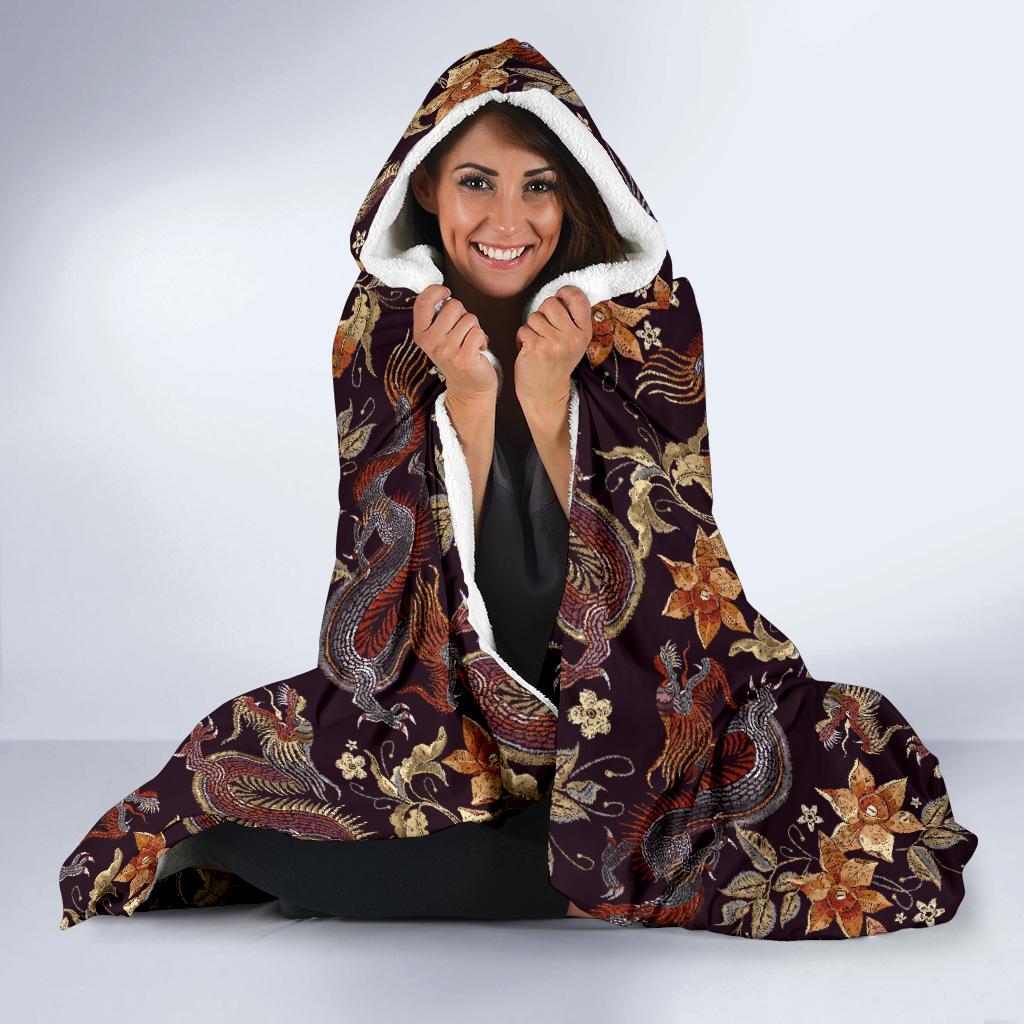 chinese floral dragon pattern print hooded blanket cloak blanket 7579