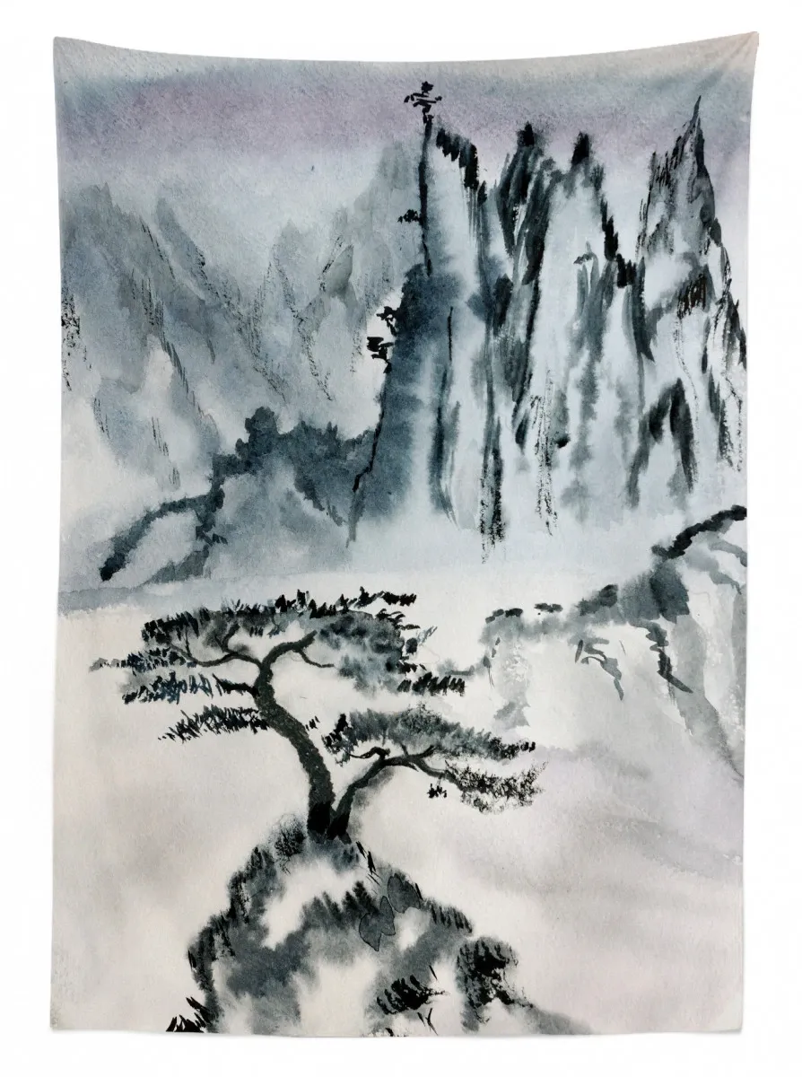 chinese mountain tree 3d printed tablecloth table decor 5476