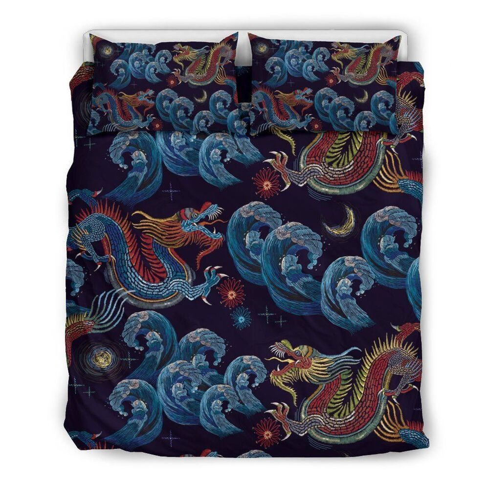 chinese wave dragon cool design comfortable bedding set bedroom decor 5506