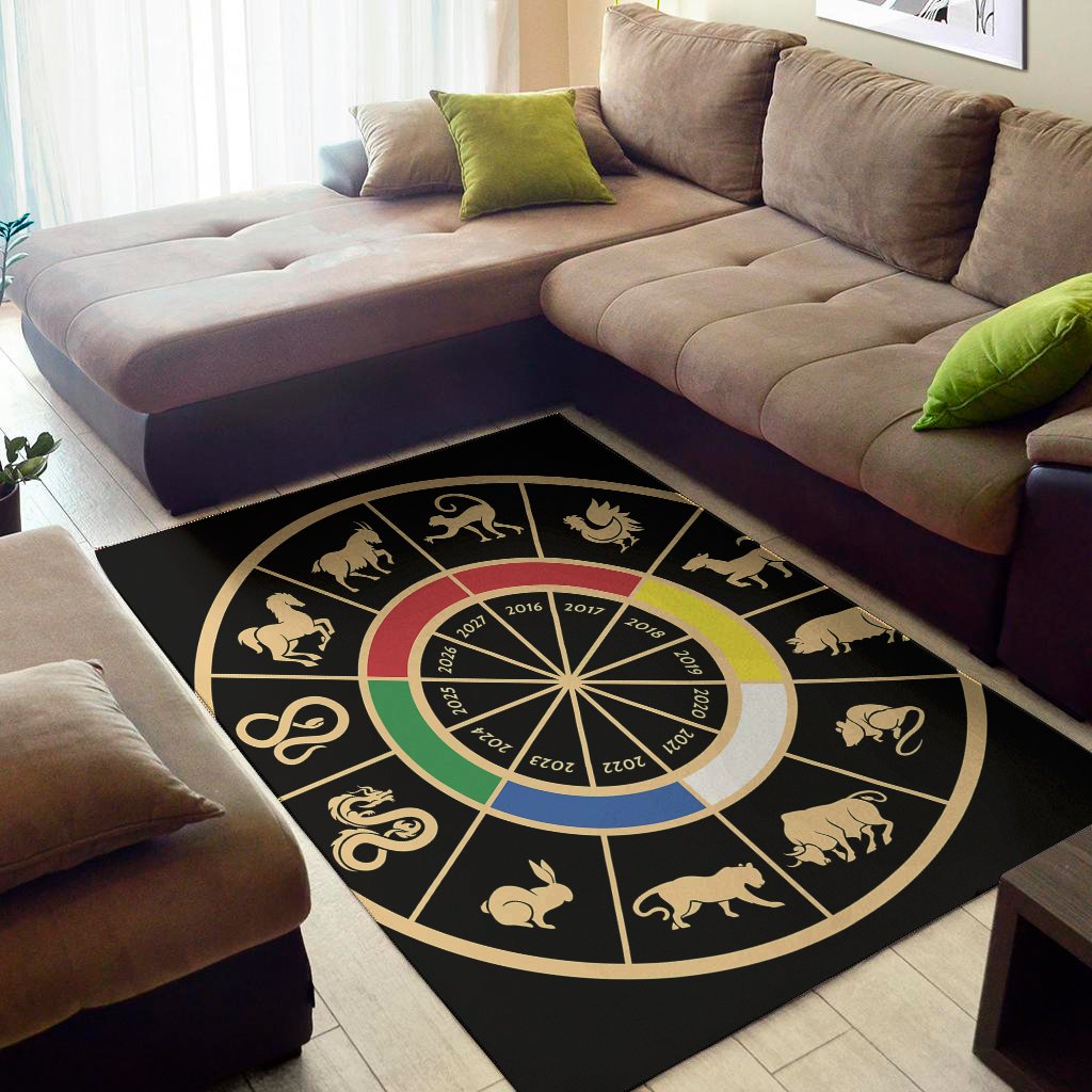 chinese zodiac calendar wheel print area rug floor decor 1294
