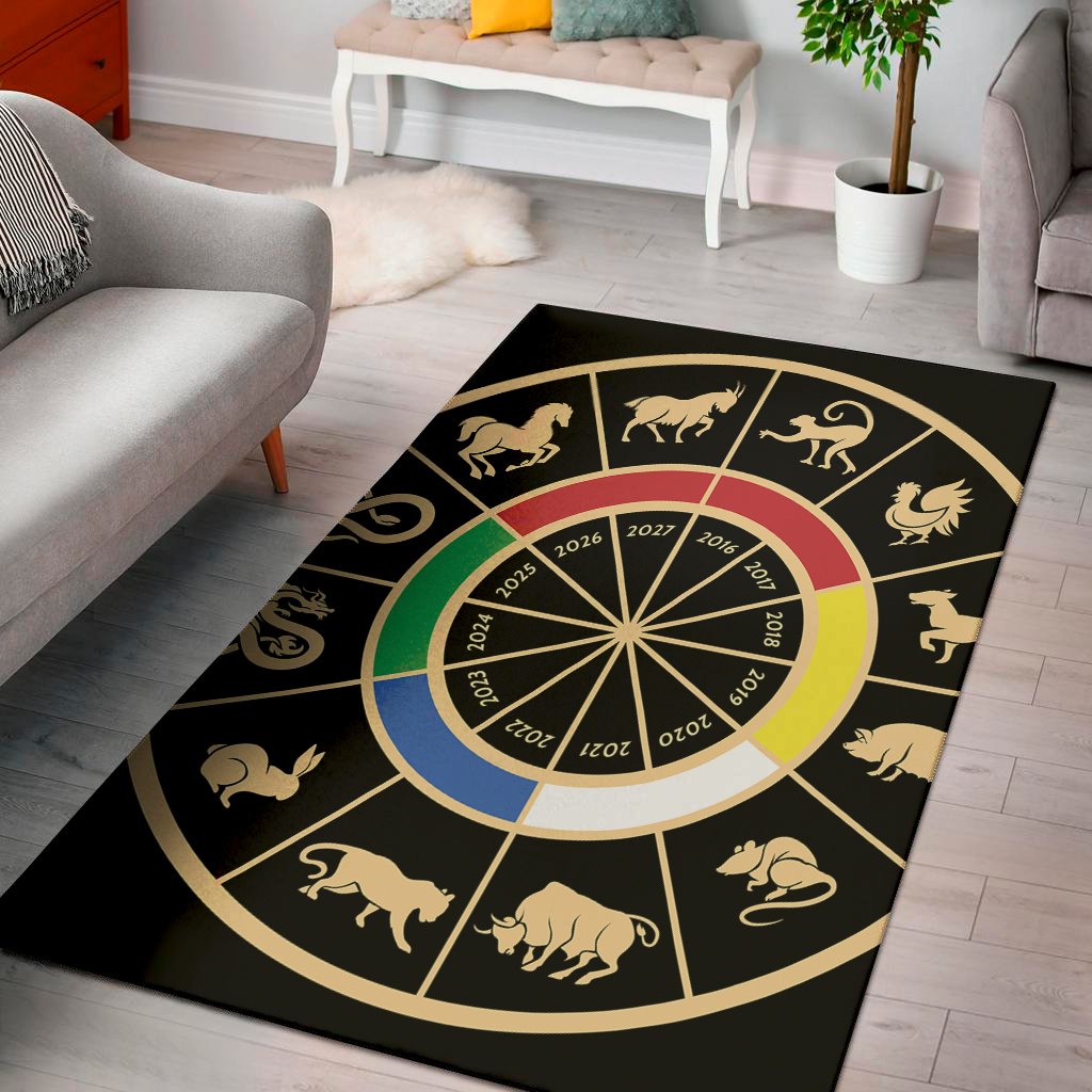 chinese zodiac calendar wheel print area rug floor decor 2821