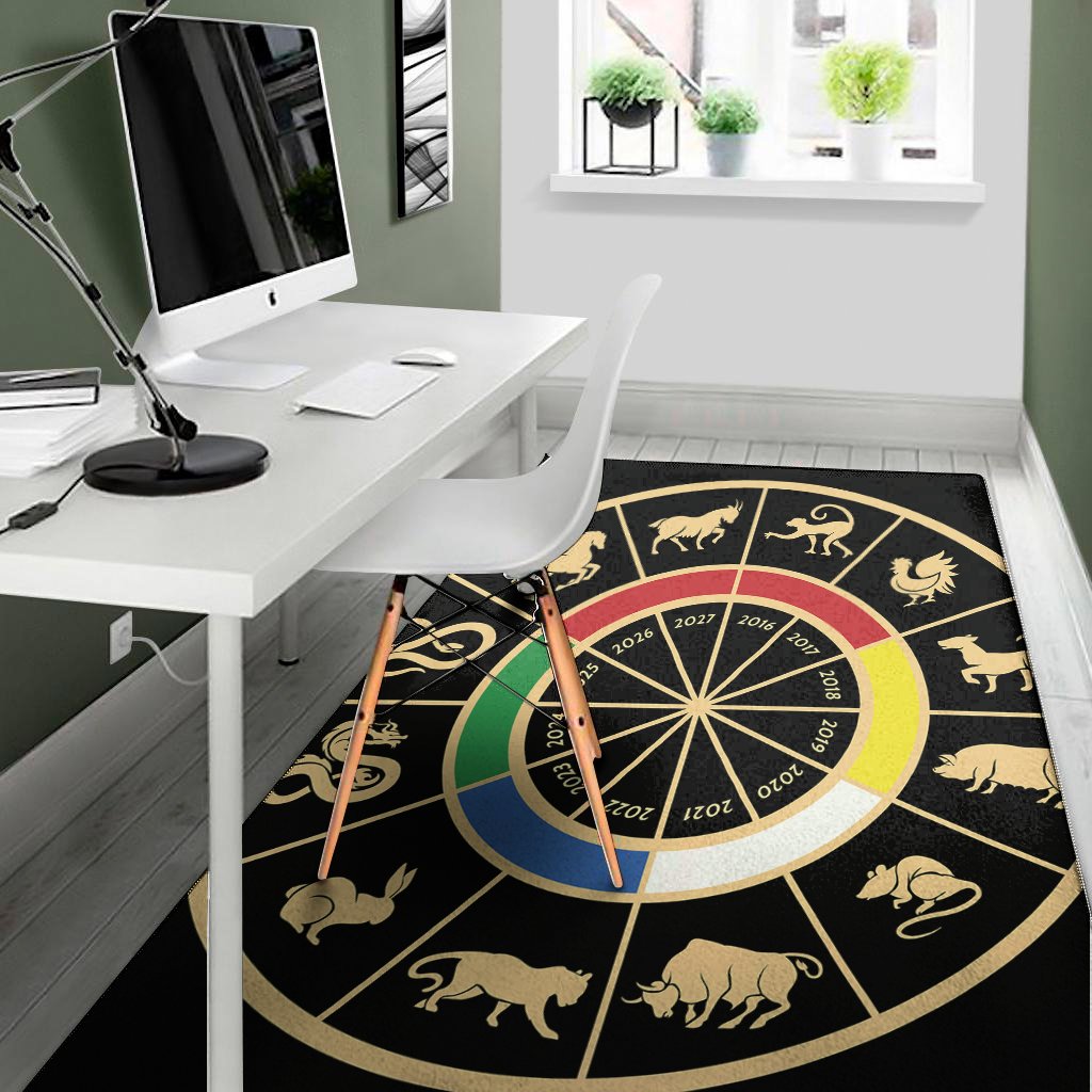 chinese zodiac calendar wheel print area rug floor decor 3631