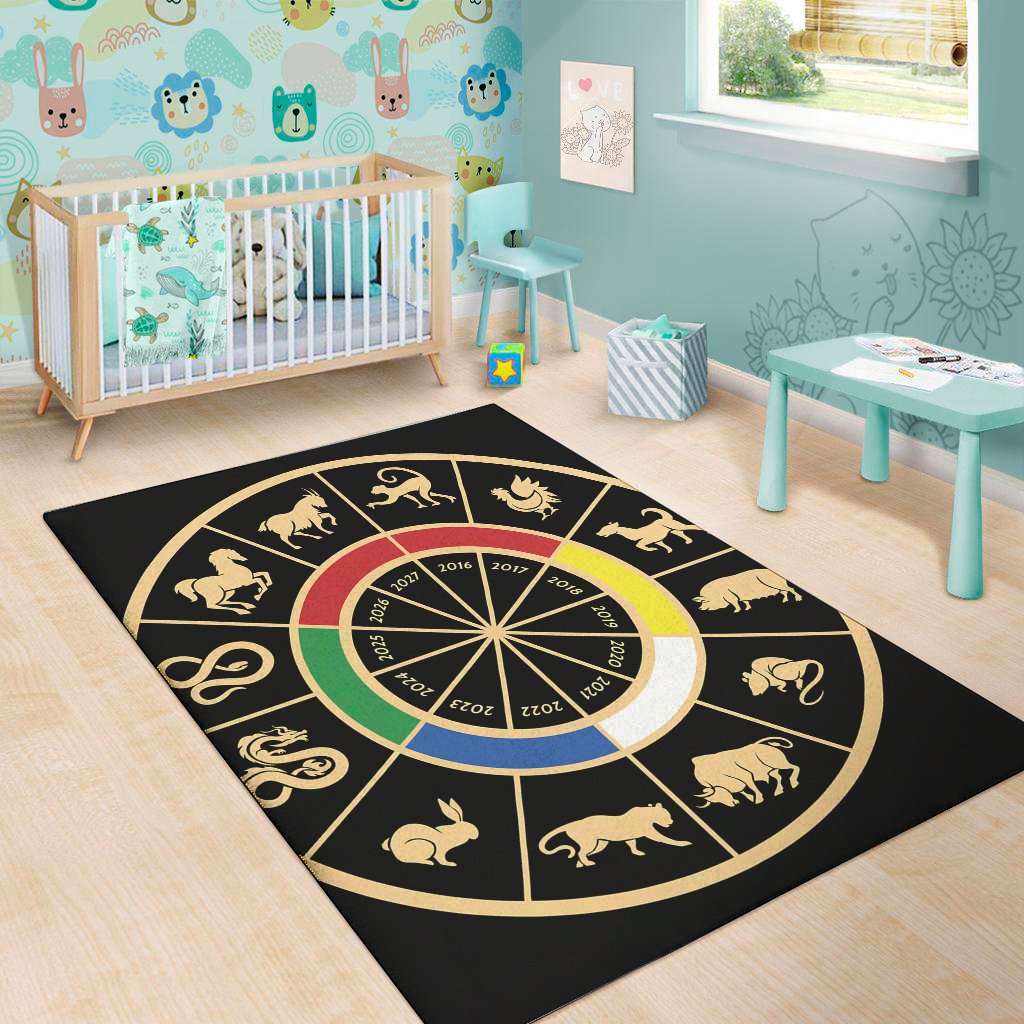chinese zodiac calendar wheel print area rug floor decor 4137