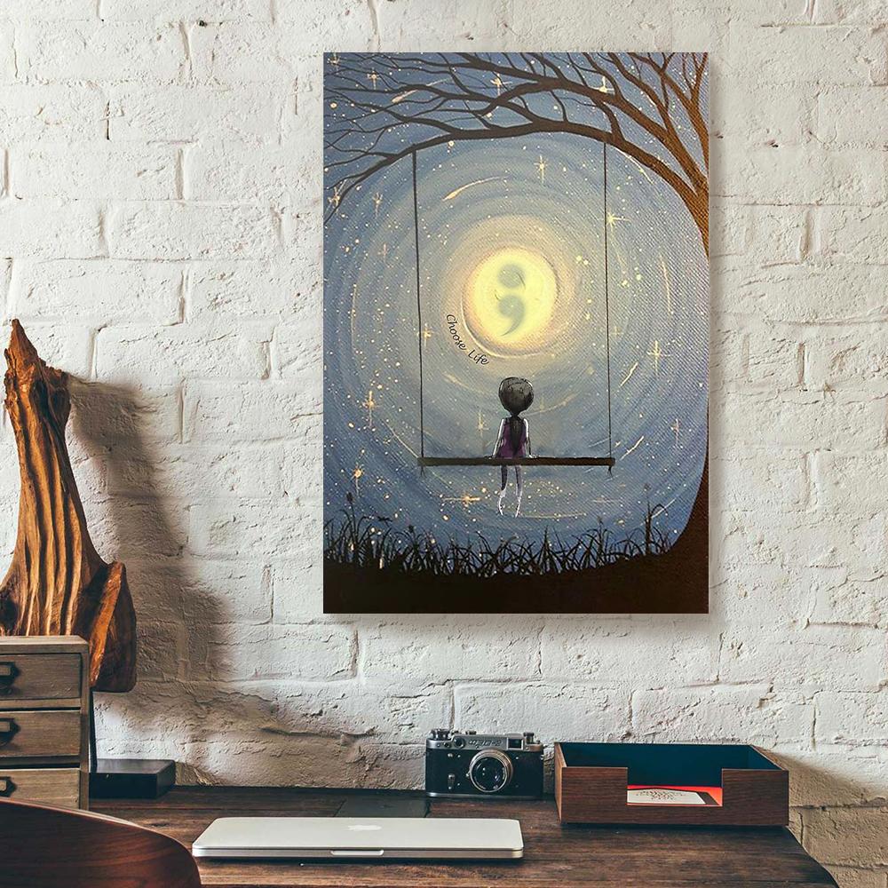 choose life little girl before the sky night canvas prints wall art decor 5606