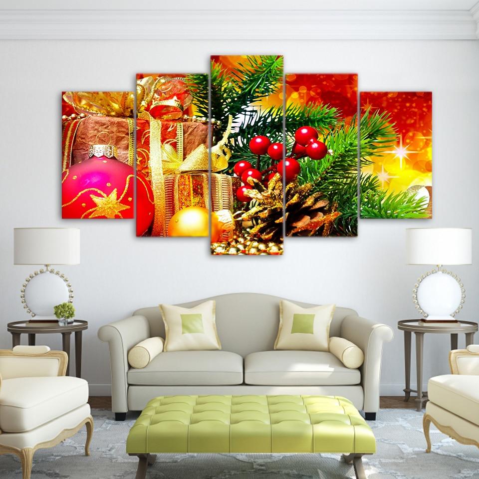 christmas gift abstract 5 panel canvas art wall decor 6624