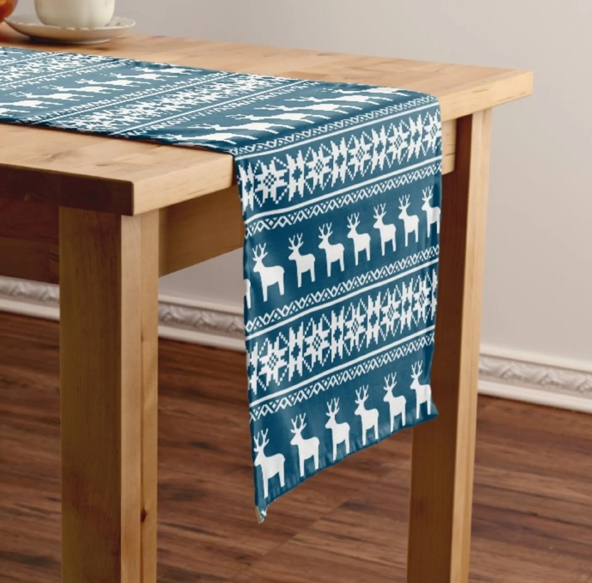 christmas red and blue winter nice ornamental printed table runner 1062