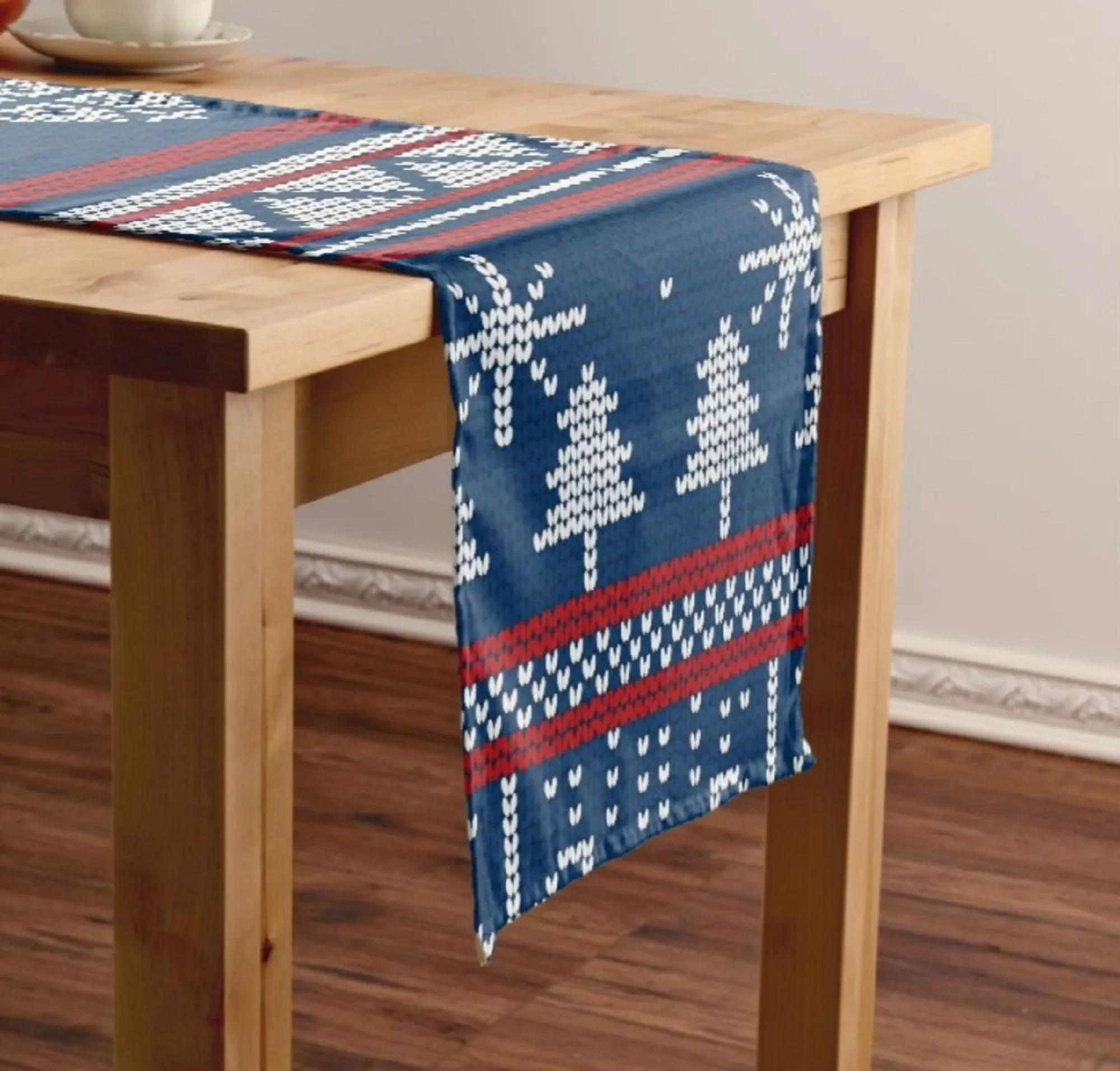 christmas red and blue winter nice ornamental printed table runner 6713
