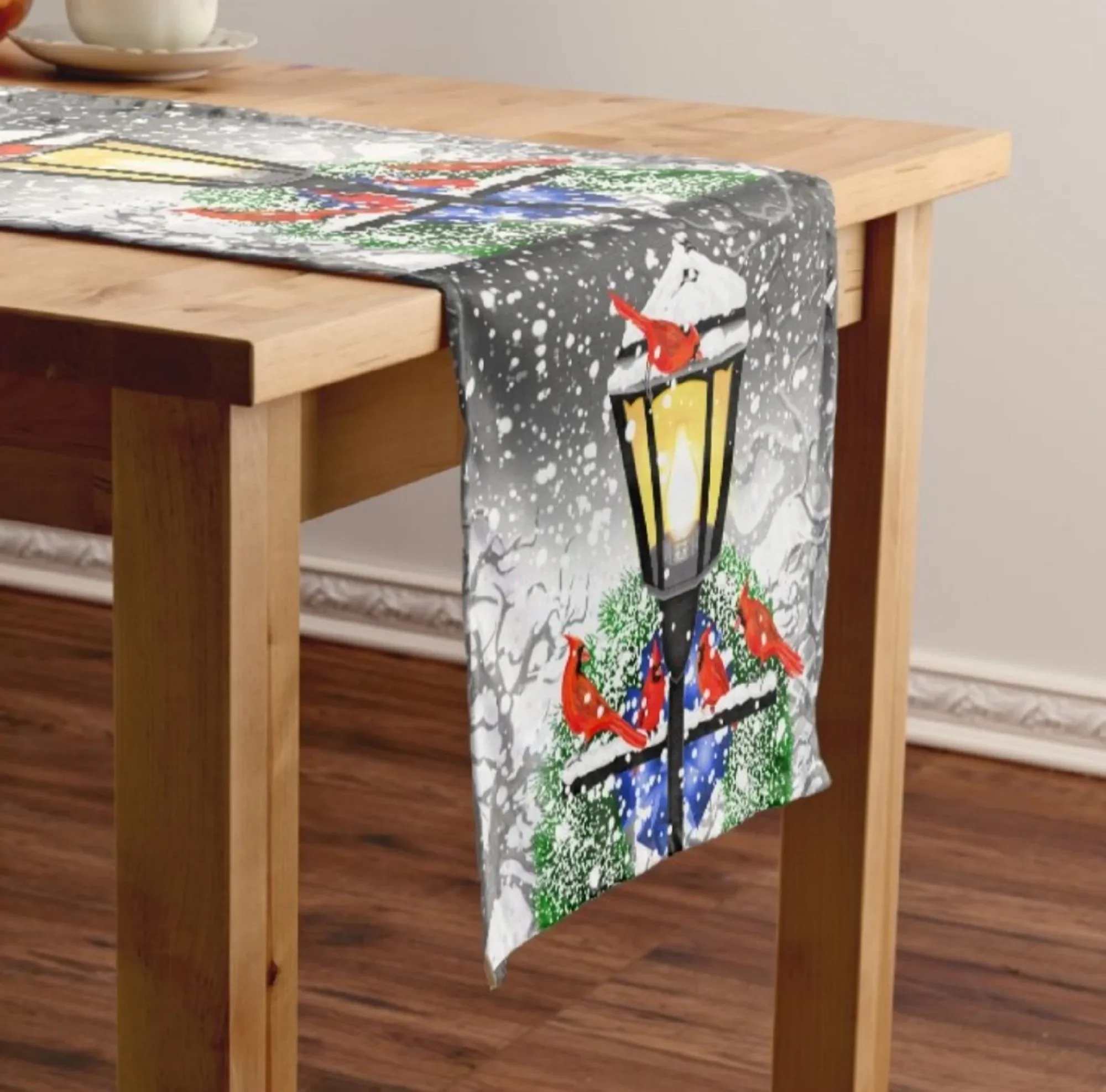christmas red and blue winter nice ornamental printed table runner 8302