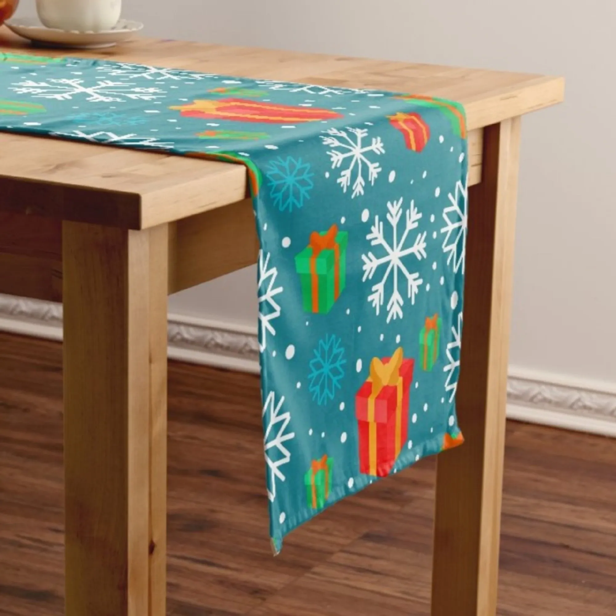 christmas red and blue winter nice ornamental printed table runner 8993
