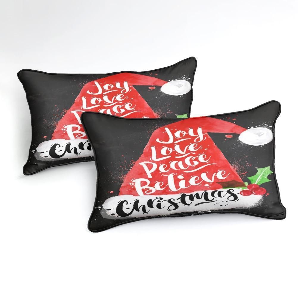 christmas santa hat lettering joy love peace duvet cover bedding set 3380