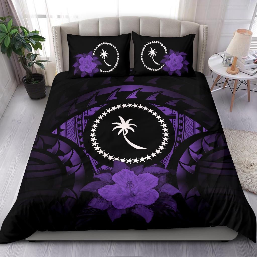 chuuk hibiscus purple and black bedding set bedroom decor 7888