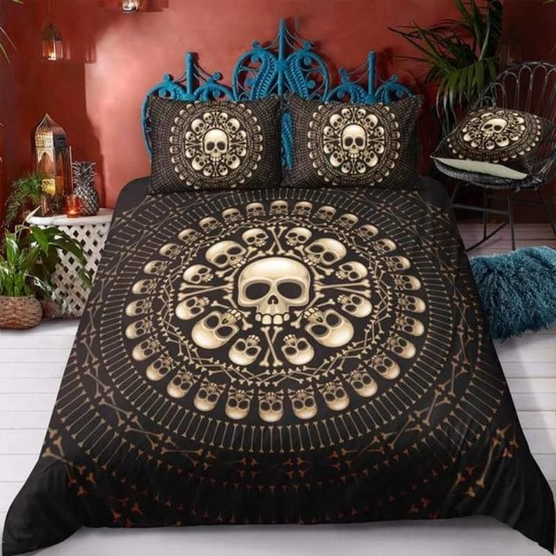 circular skull printed bedding set bedroom decor 7247