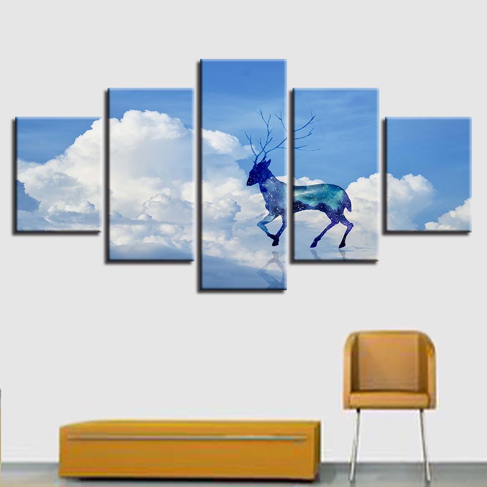 cloud deer abstract animal 5 panel canvas art wall decor 4705