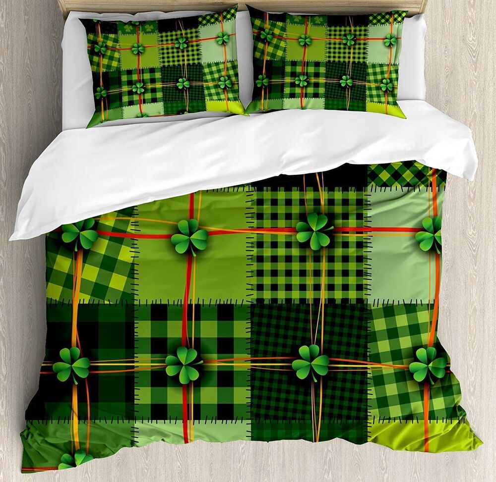 clover pattern green and black st patricks day duvet cover bedding set 5843