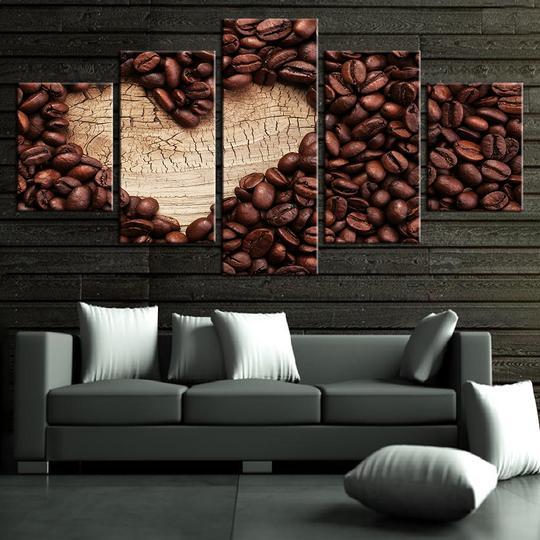 coffee beans heart abstract 5 panel canvas art wall decor 1351