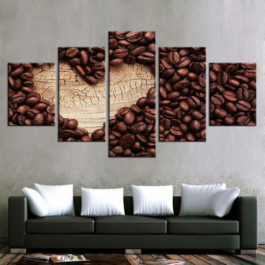 coffee beans heart abstract 5 panel canvas art wall decor 2719