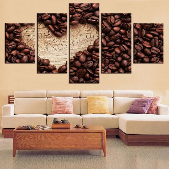 coffee beans heart abstract 5 panel canvas art wall decor 2758