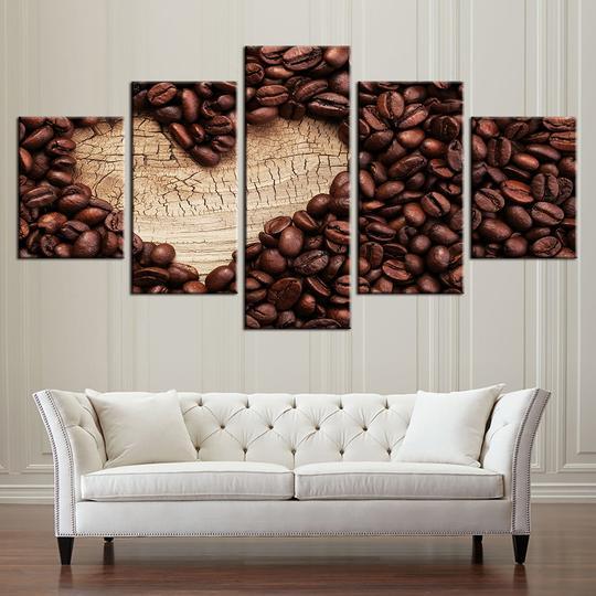 coffee beans heart abstract 5 panel canvas art wall decor 6850