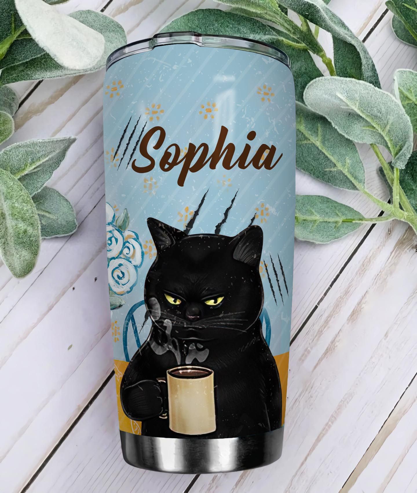 coffee black cat personalized stainless steel tumbler 1938