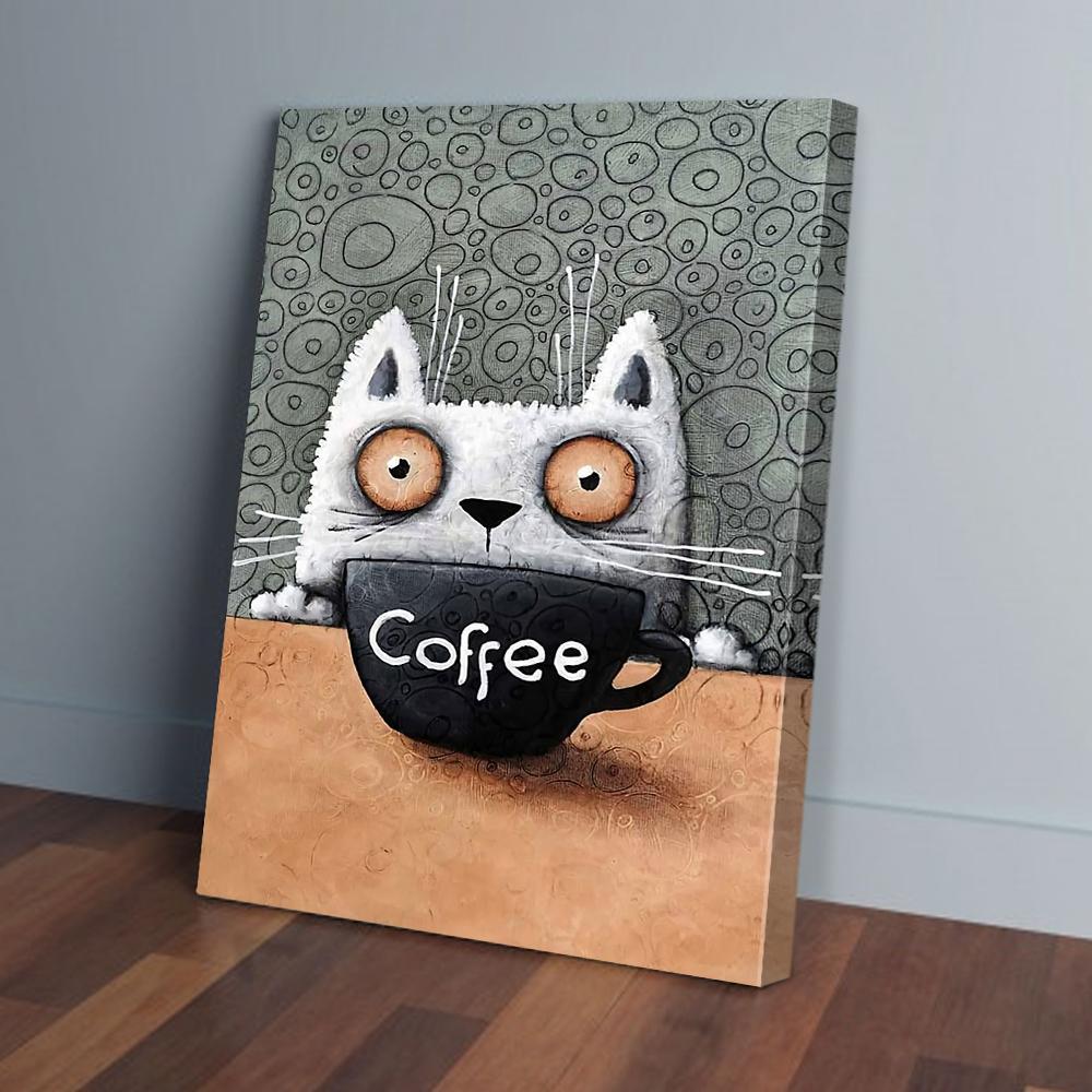 coffee cute cat canvas prints wall art decor 1483