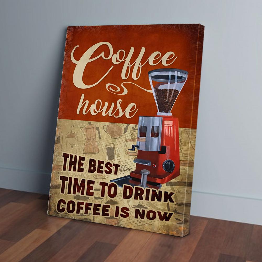 coffee house the best time to drink coffee vertical canvas prints wall art decor 4979