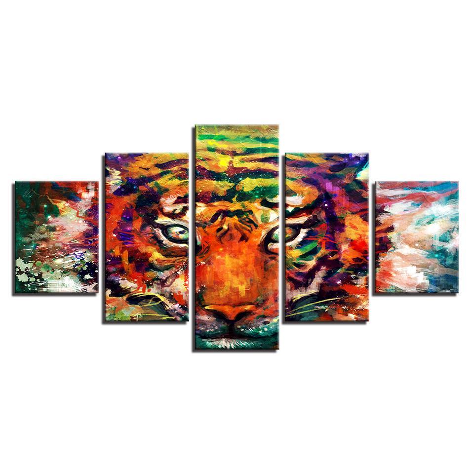 color abstract animal snow tiger abstract animal 5 panel canvas art wall decor 1362