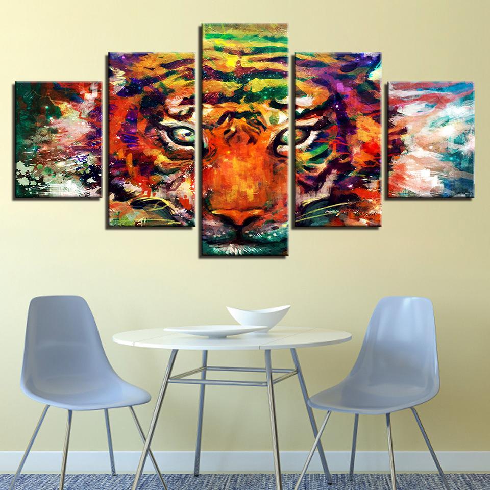 color abstract animal snow tiger abstract animal 5 panel canvas art wall decor 3951