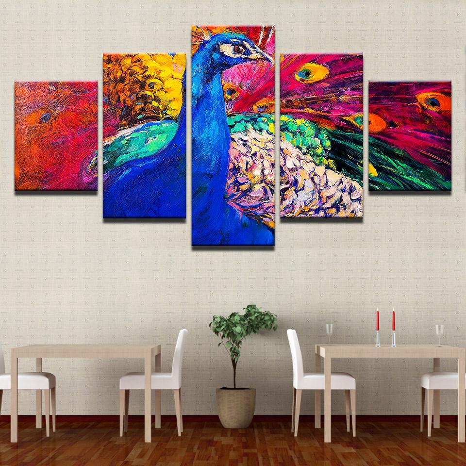 color abstract peacock peafowl animal 5 panel canvas art wall decor 1012