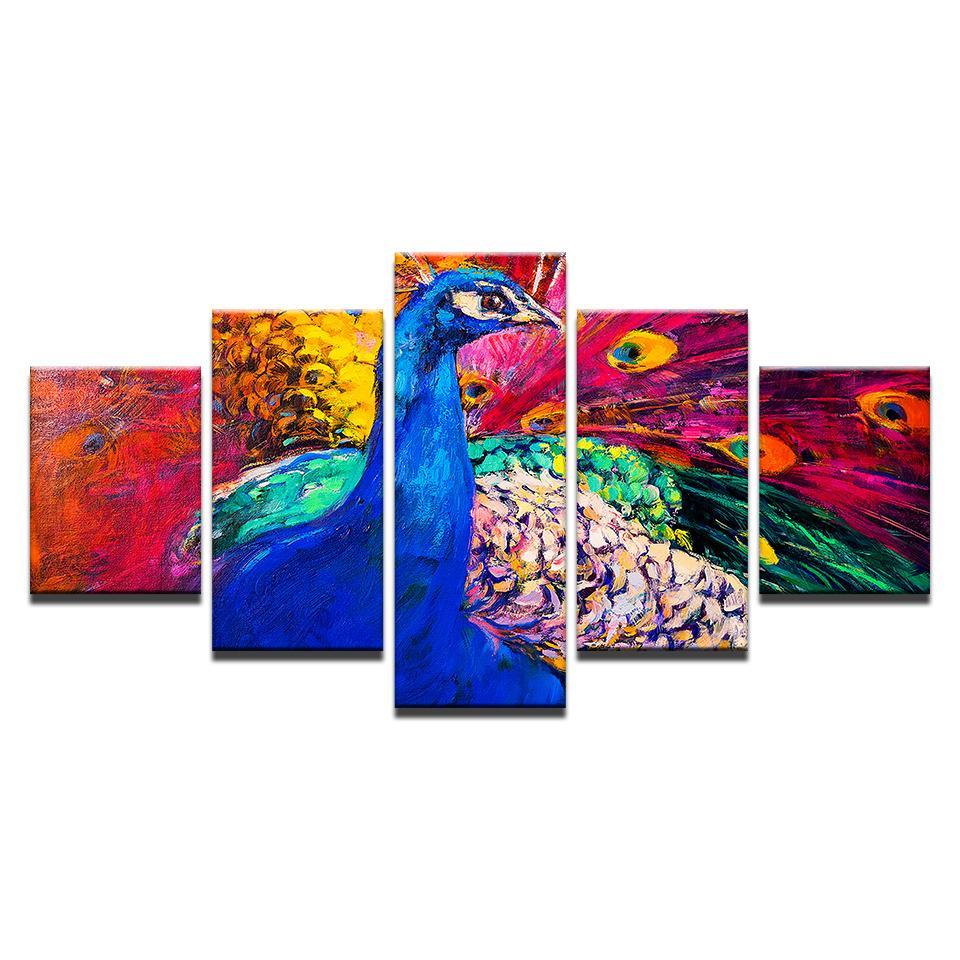 color abstract peacock peafowl animal 5 panel canvas art wall decor 6310