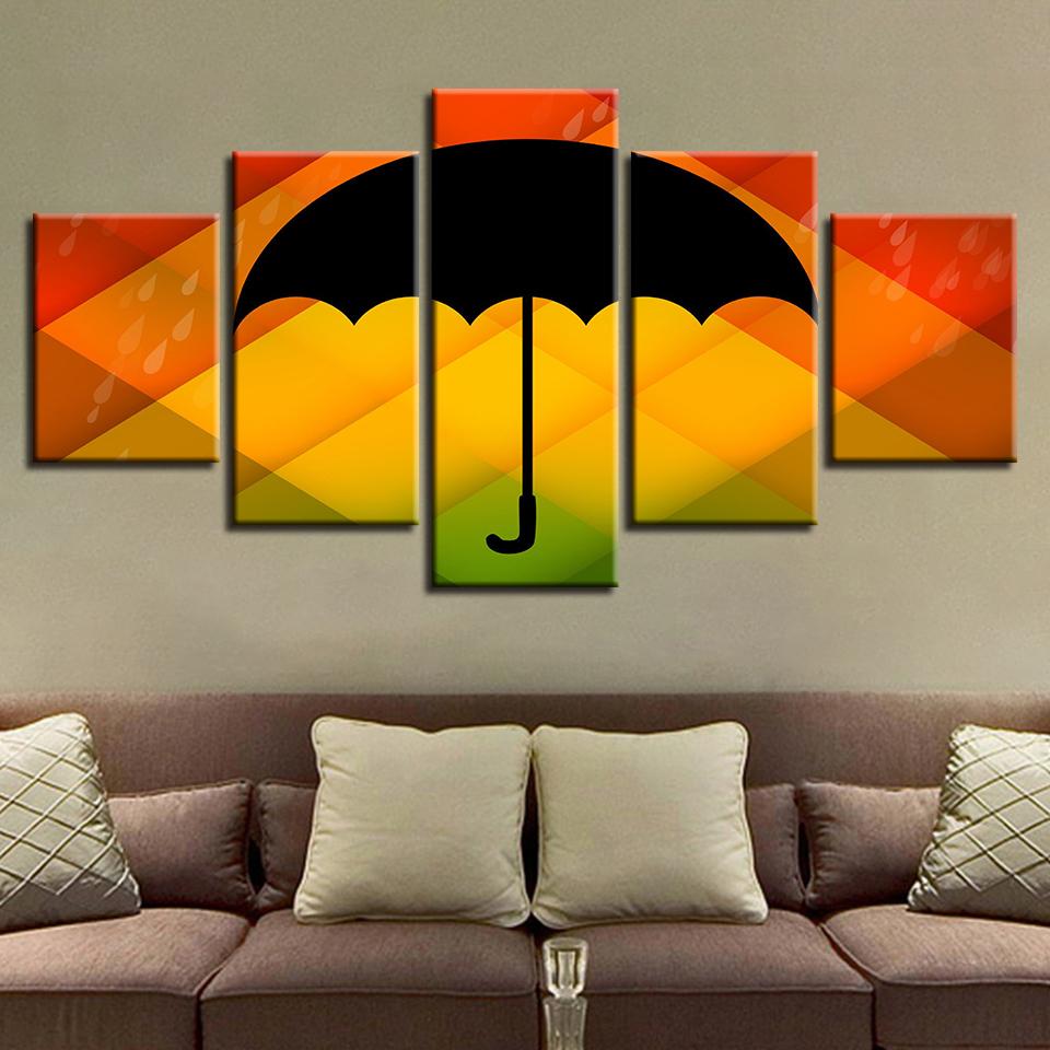 color background black umbrella and rain water abstract 5 panel canvas art wall decor 1344