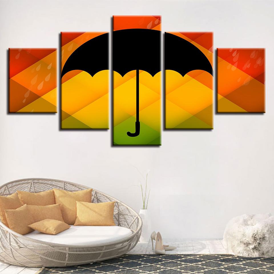 color background black umbrella and rain water abstract 5 panel canvas art wall decor 8396