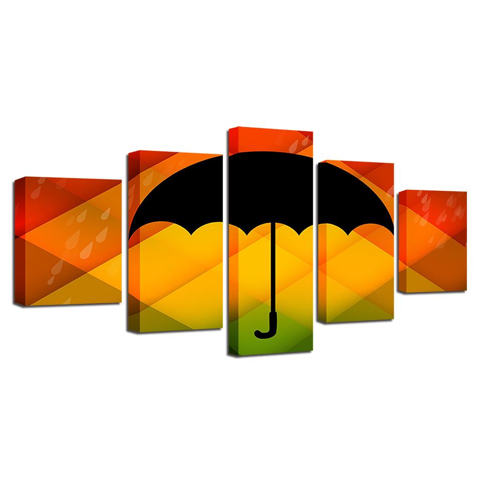 color background black umbrella and rain water abstract 5 panel canvas art wall decor 8844