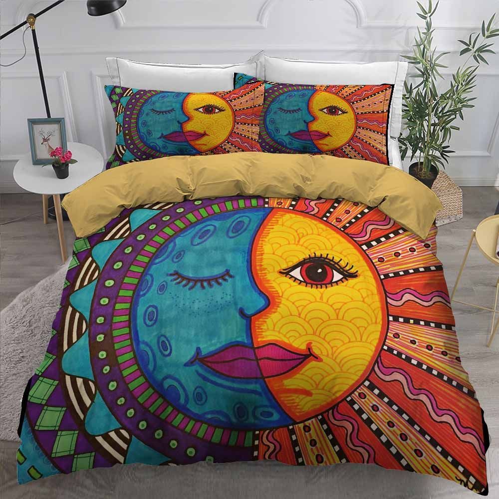 Color Sun And Moon Pattern Printed Bedding Set Bedroom Decor color sun and moon pattern printed bedding set bedroom decor 5229