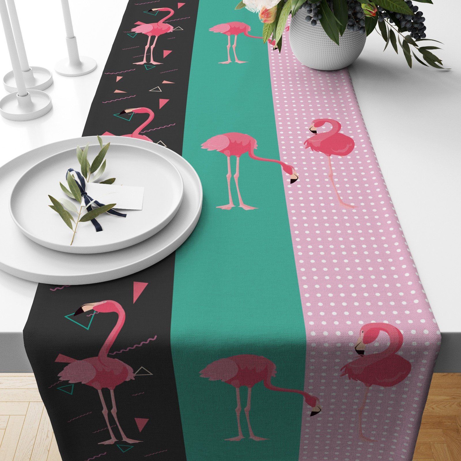 colorful bird flamingo and leaves nice ornamental printed table runner 2398