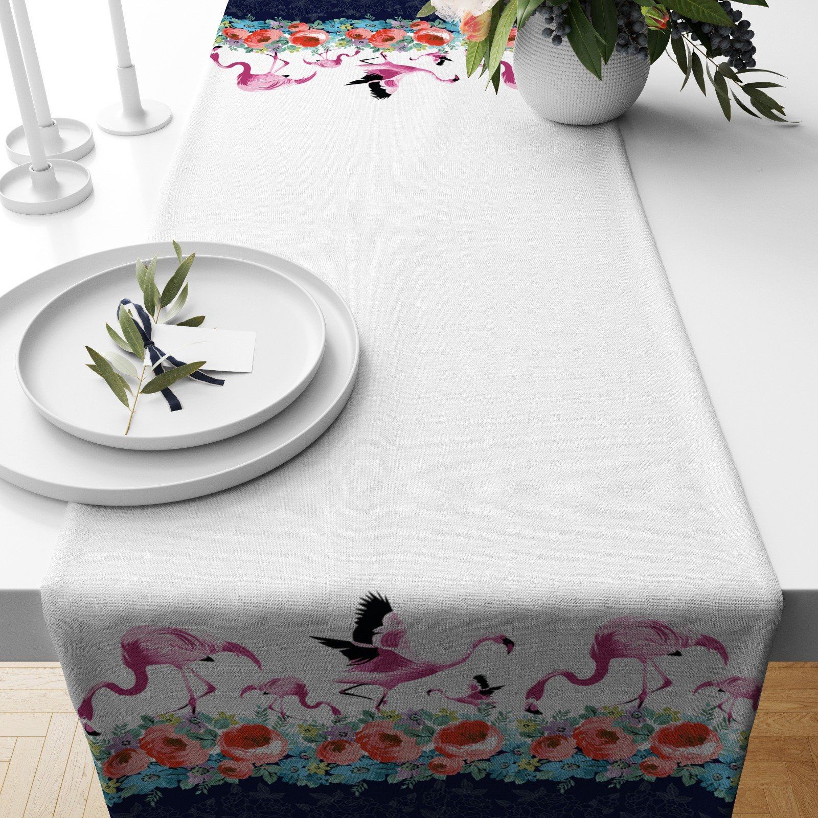 colorful bird flamingo and leaves nice ornamental printed table runner 6609
