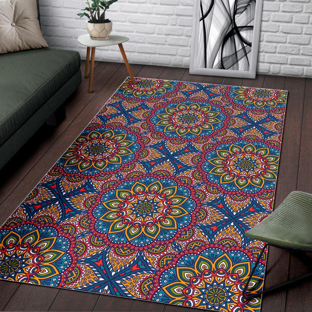 colorful bohemian mandala pattern print area rug floor decor 7608