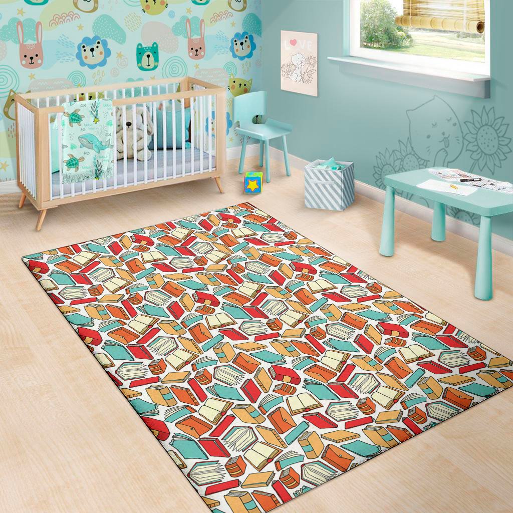 colorful books pattern print area rug floor decor 1138