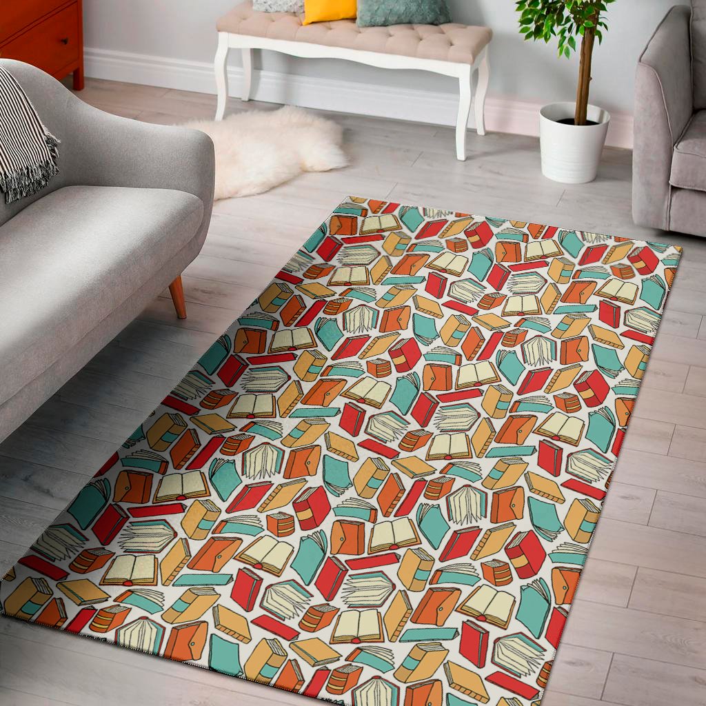 colorful books pattern print area rug floor decor 2694